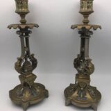 Pair of antique bronze candlesticks from the 19th century