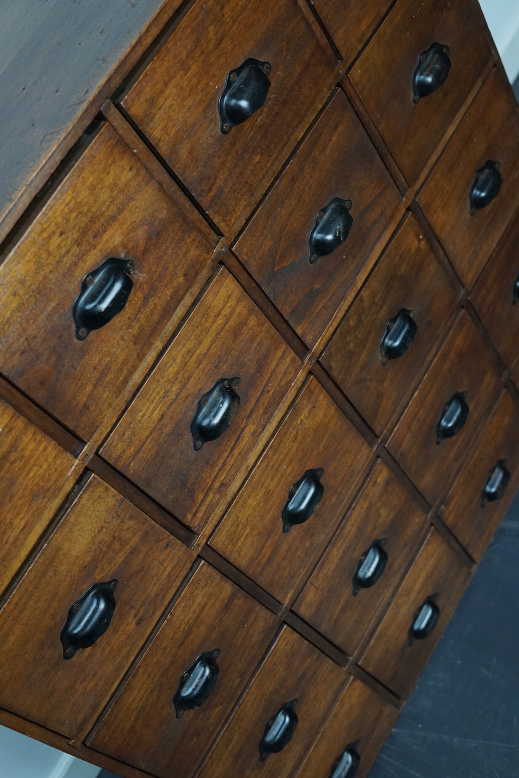 French fruitwood apothecary cabinet, ca 1950s