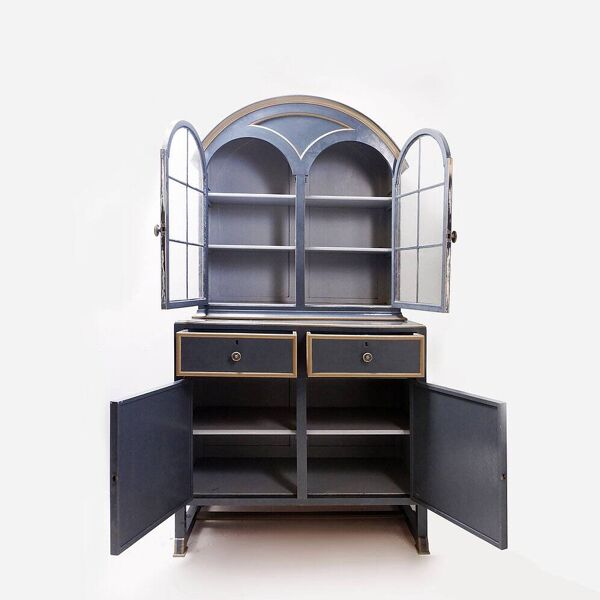 Buffet vaisselier double corps bois laqué gris - une paire disponible  (B)