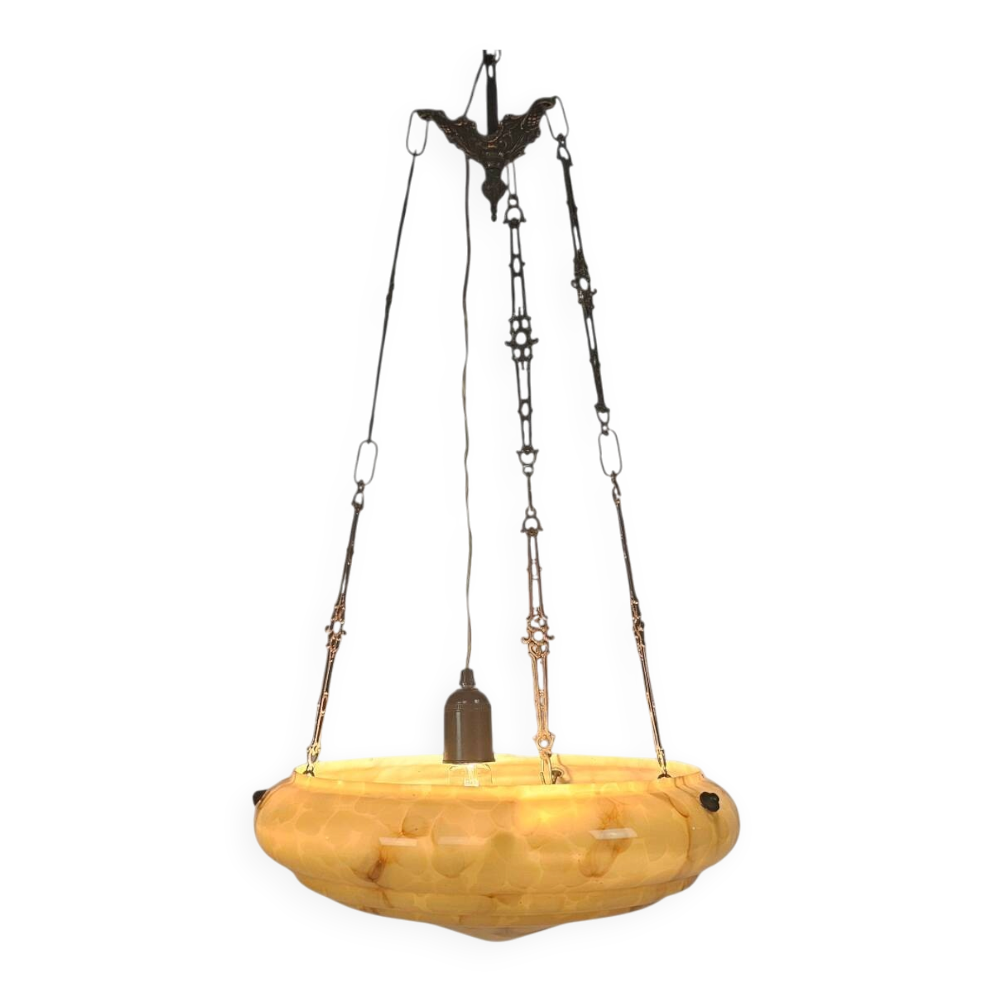 Art Deco - bowl lamp - marbled glass - pendant lamp - France - 1930s