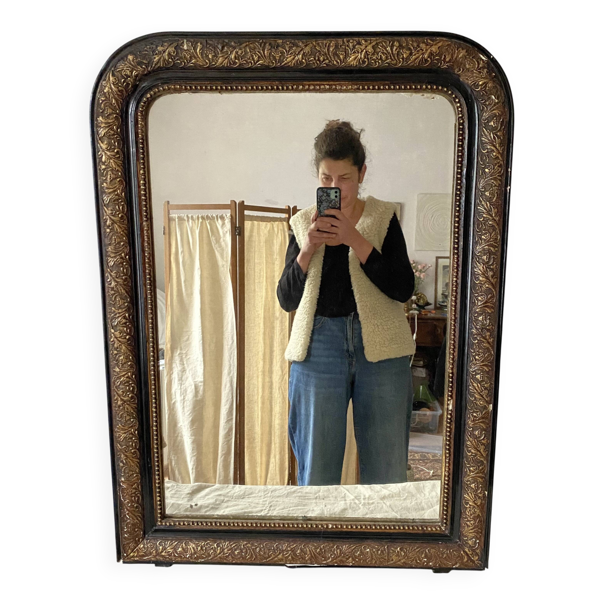 Antique Louis Philippe mirror in black and gold, 93X68cm