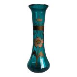 Large art nouveau turquoise blown glass vase