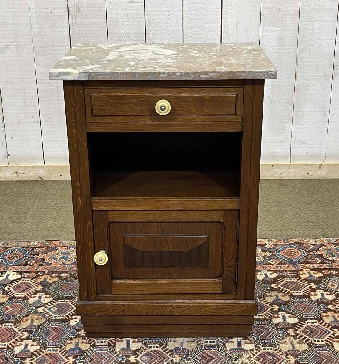 1930s Art Deco oak and marble top bedside table