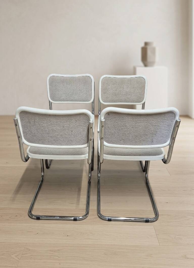 Set of 4 Marcel Breuer tubular chairs, mid-century modern Bauhaus chrome cantilever dining chairs, 20th century