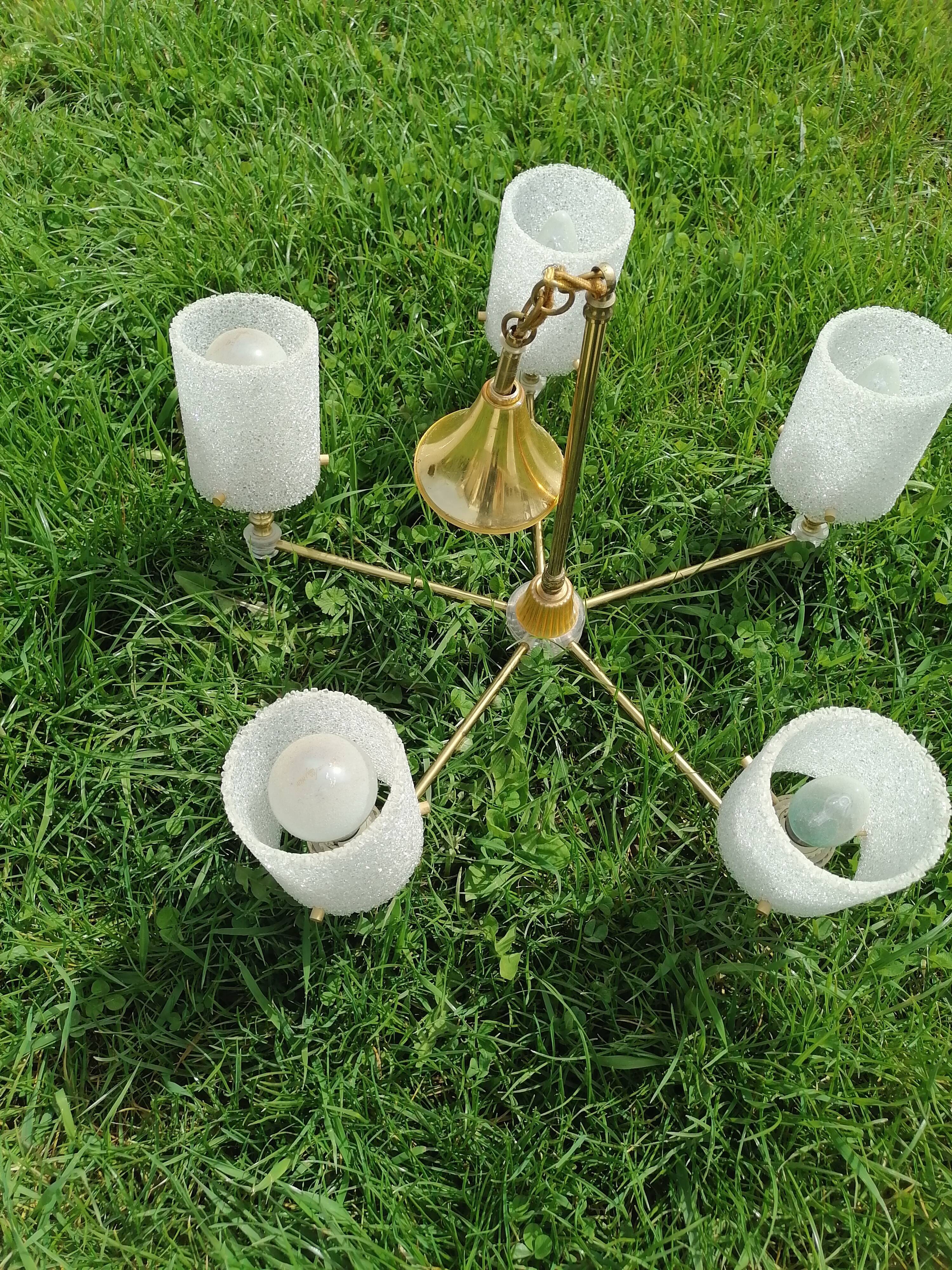 Chandelier perspex granite 1960 suspension doree