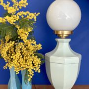 Vintage table lamp in blue ceramic and white opaline.