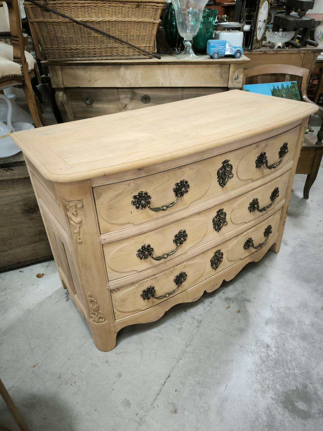 Louis XIV style natural solid cherry wood chest of drawers