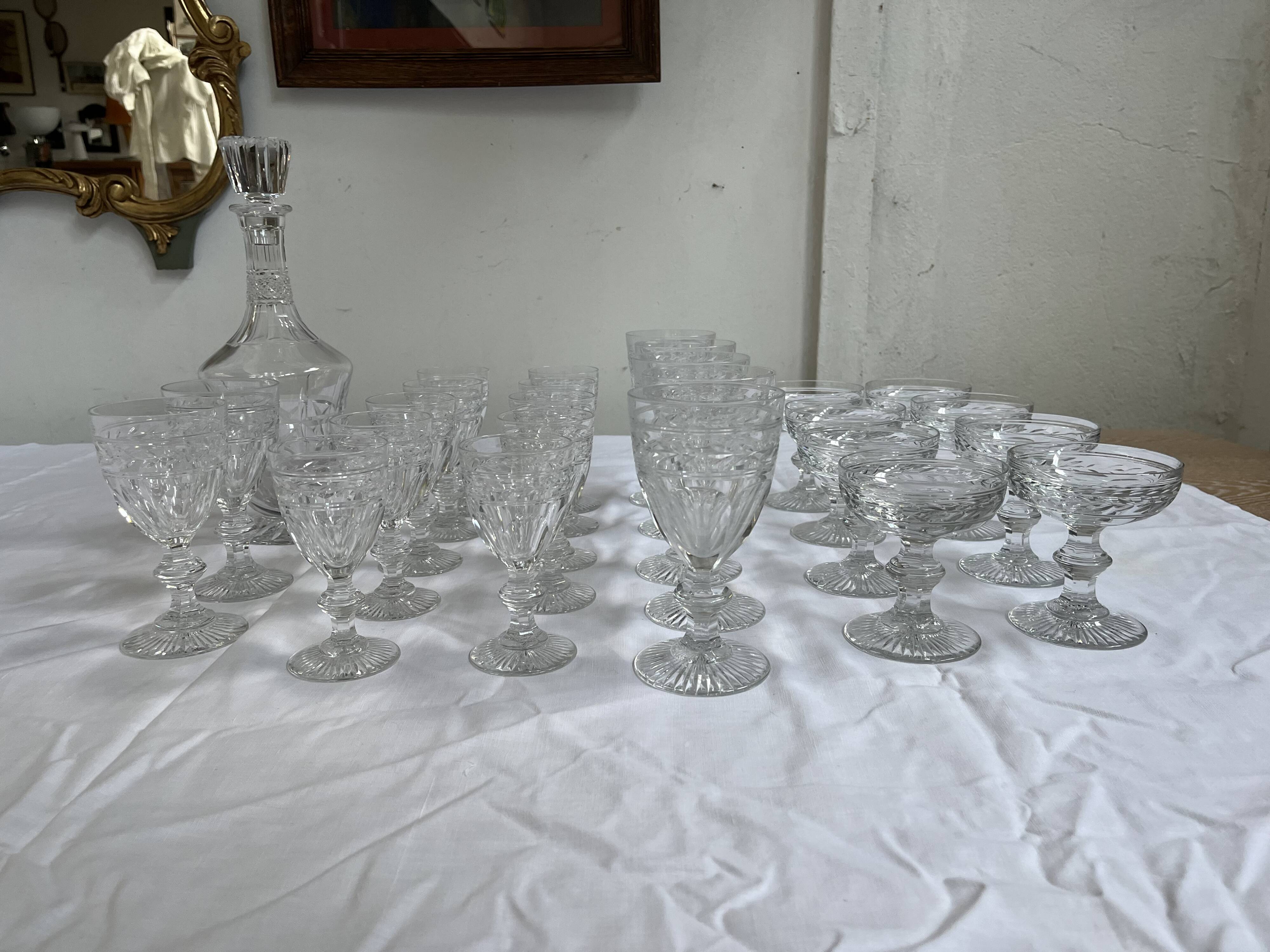 suite of 26 glasses + baccarat crystal carafe