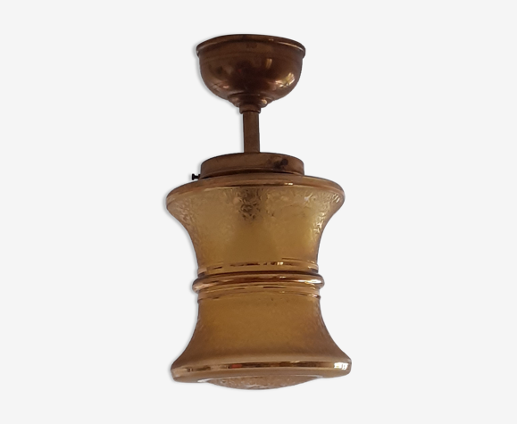 Plafonnier lustre verre et laiton