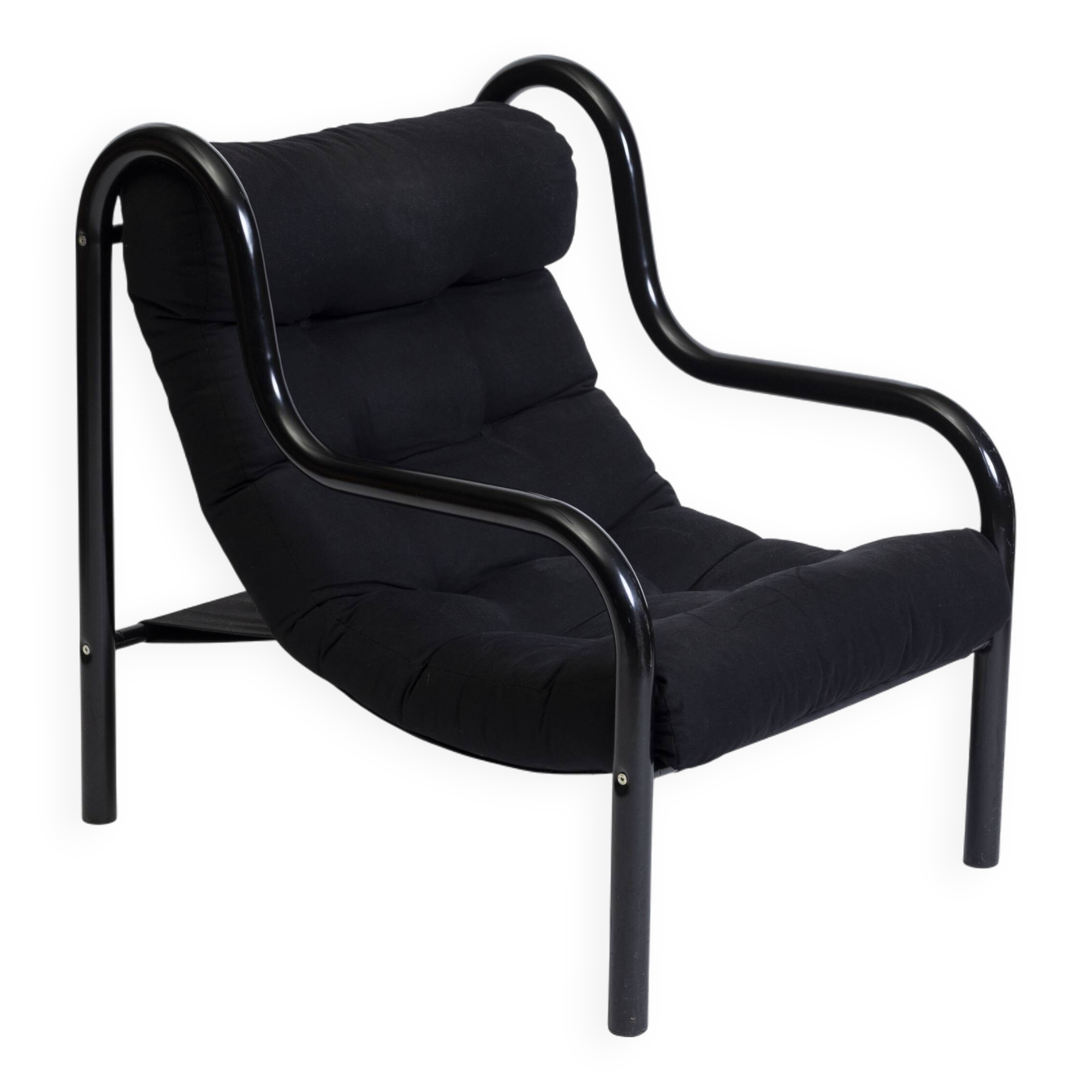 Sling chair made of steel pipe and black canvas