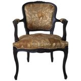 Black baroque armchair with fabric designed by wildlife by Ascension Latorre, Spain