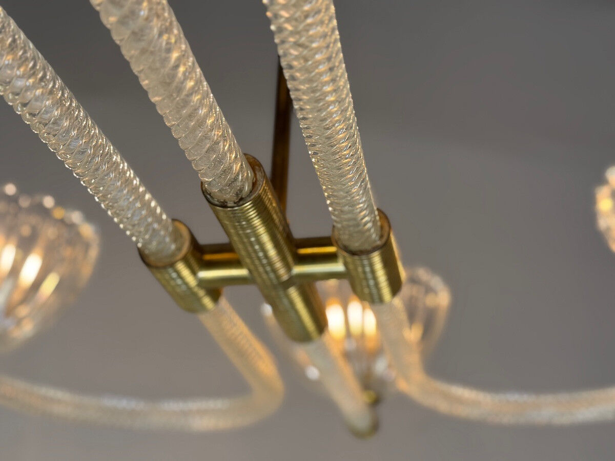 Venetian glass chandelier from Murano and brass, circa 1940.