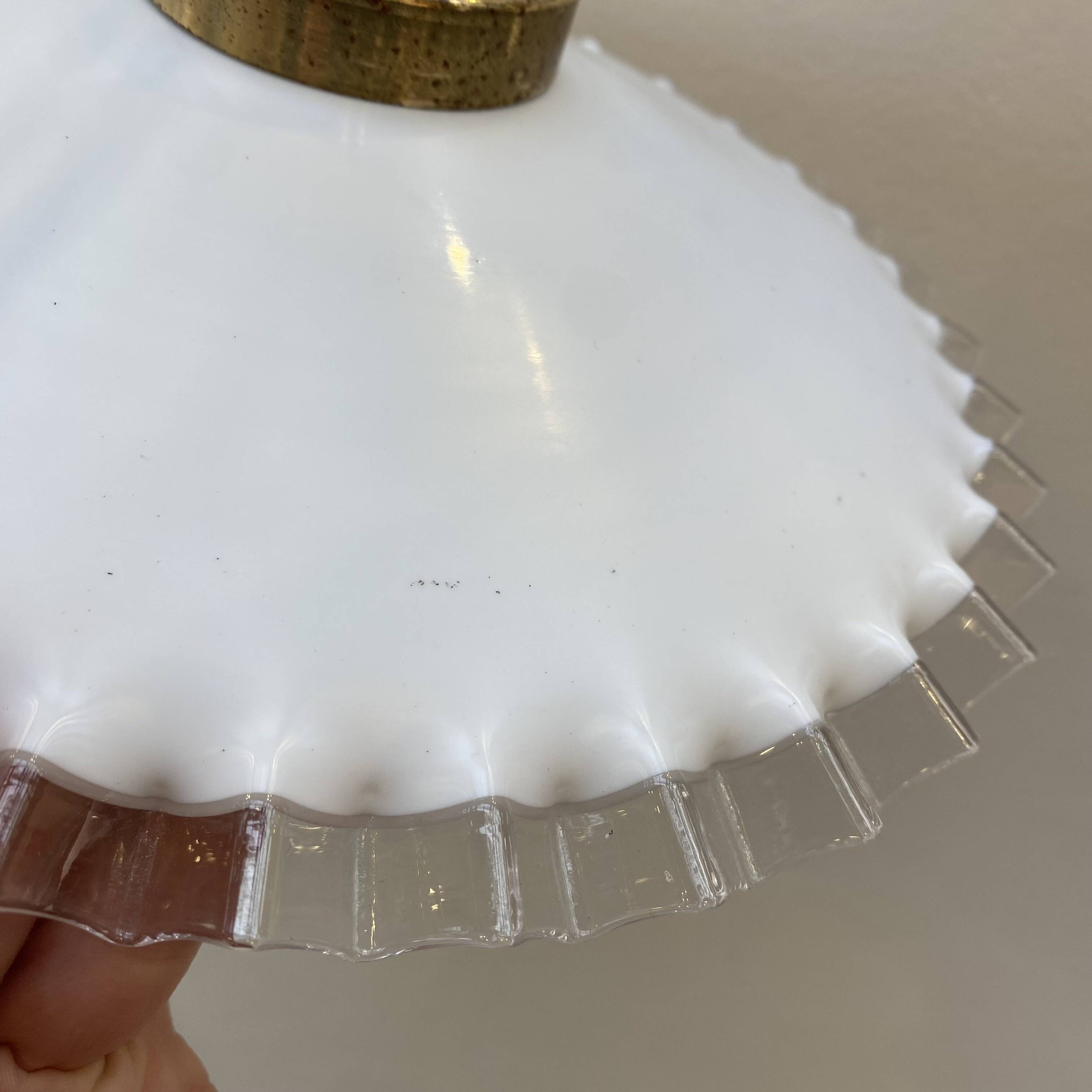 White opaline pendant light with transparent serrated edges