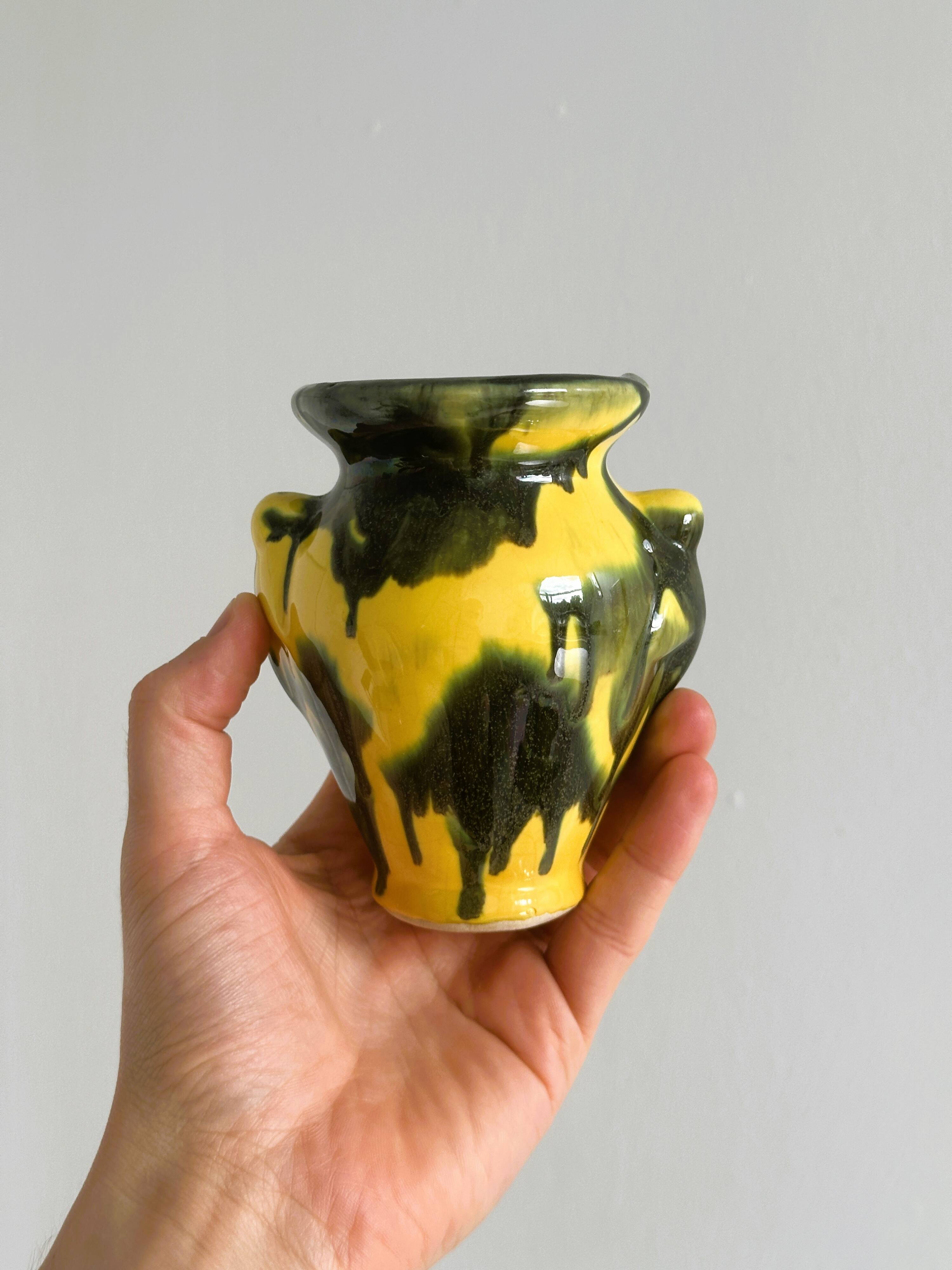 Small yellow and green ceramic vase