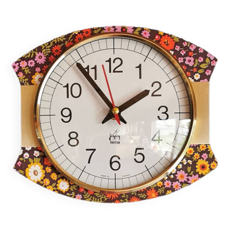 Horloge vintage pendule murale silencieuse années 70 "Japy électrique fleurs"