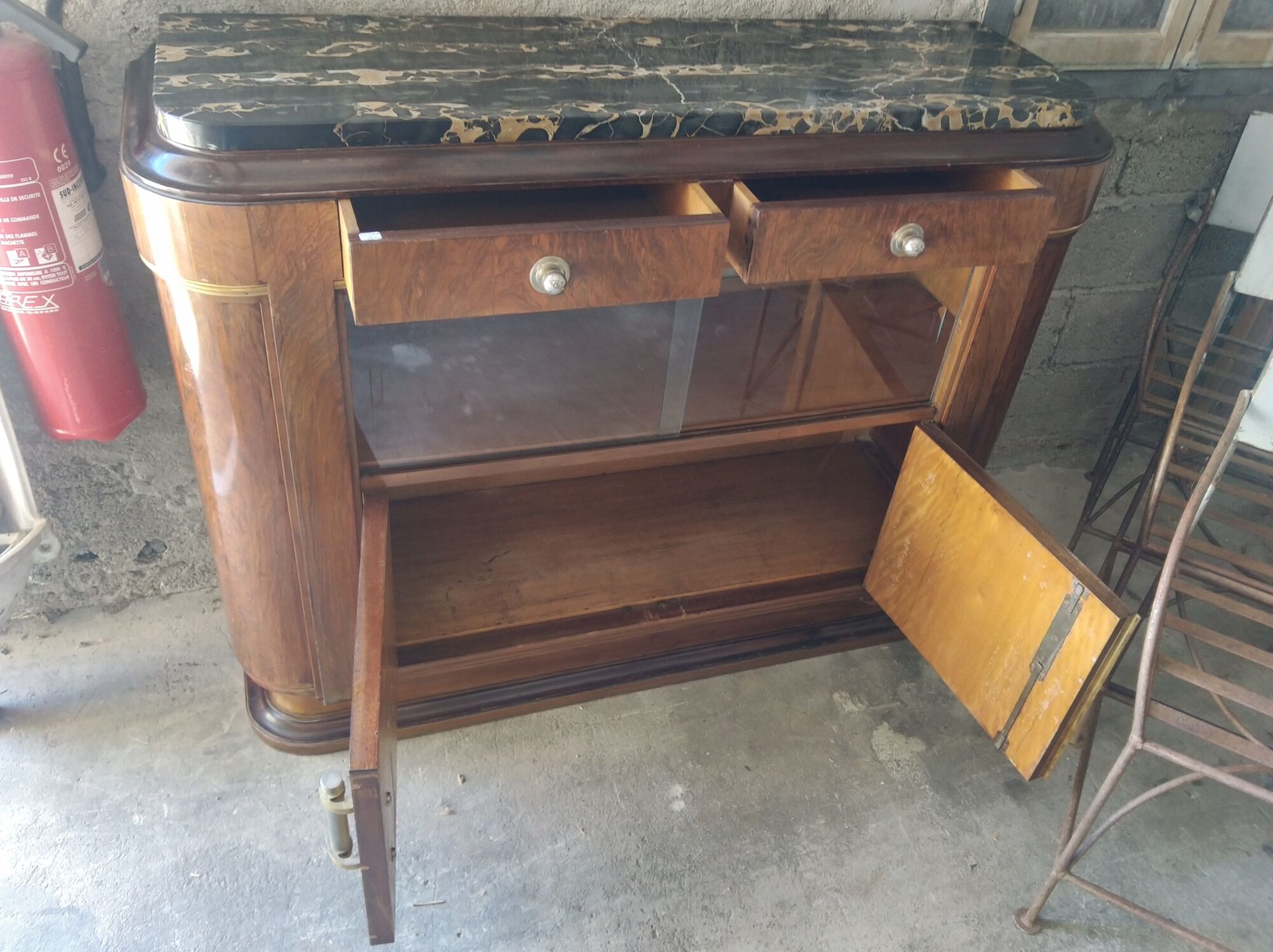 Buffet 1930 in rosewood and Portor marble