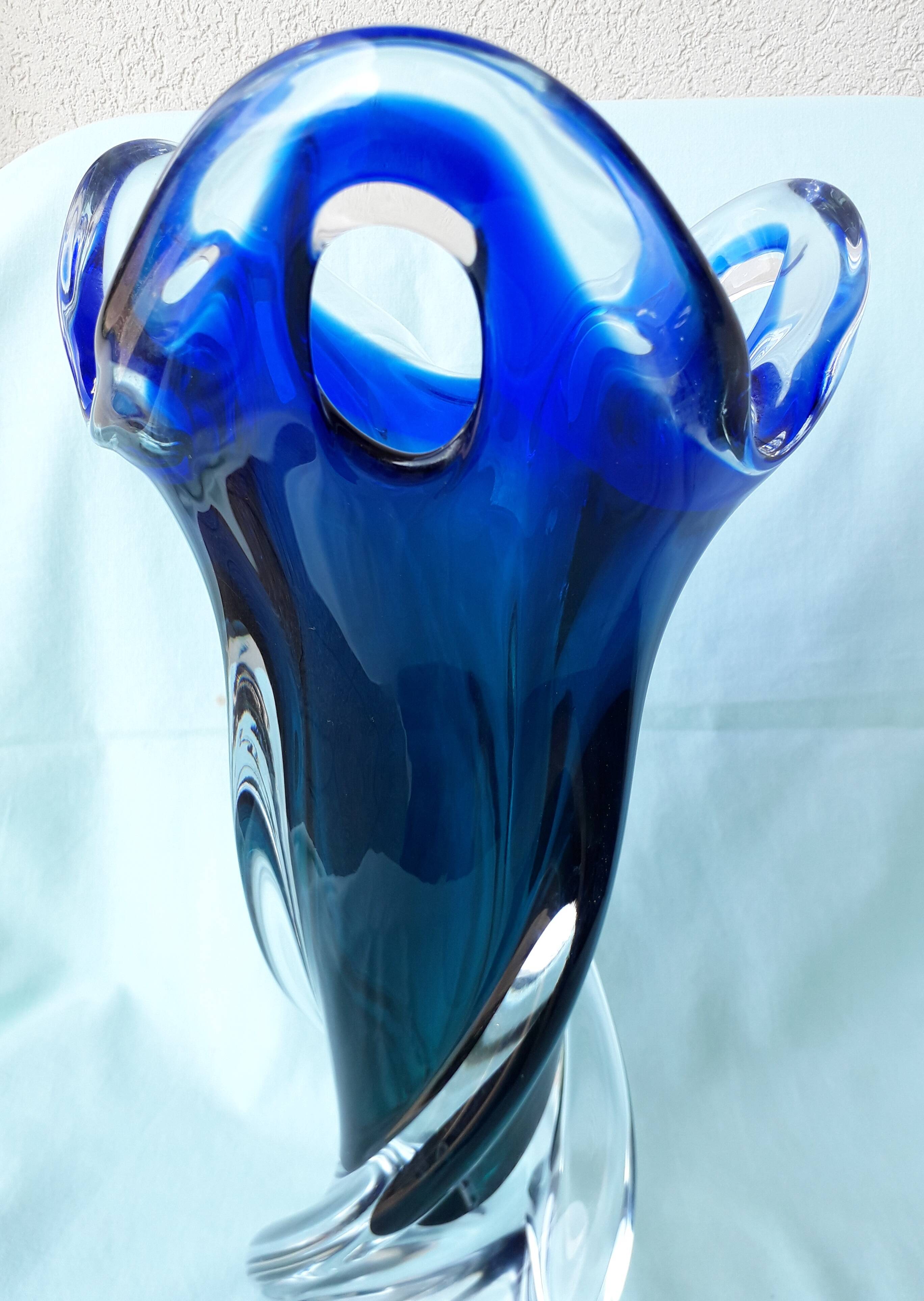 Blue glass vase in Murano style