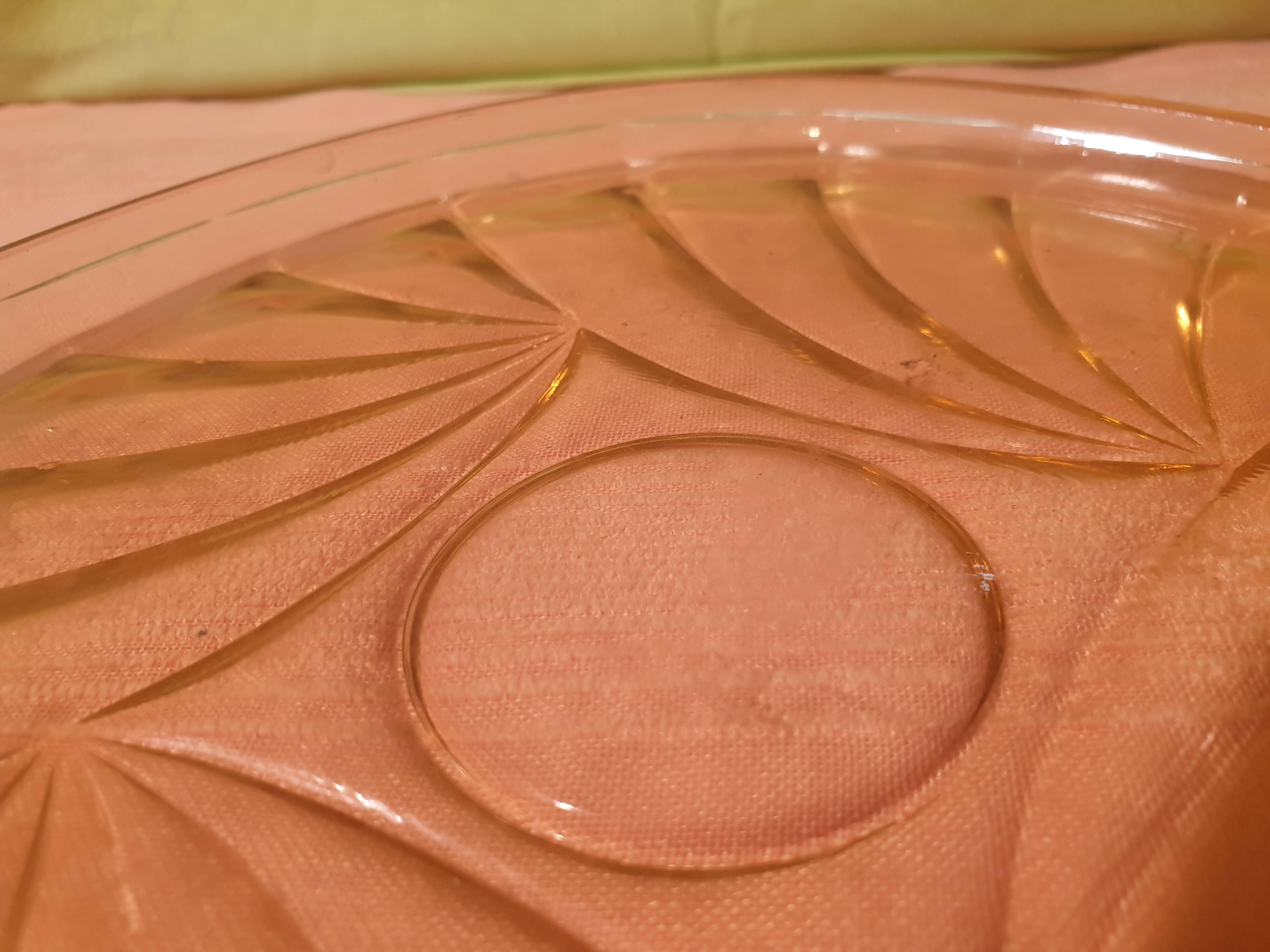 Art Deco pink glass tray and 7 glasses Made in France