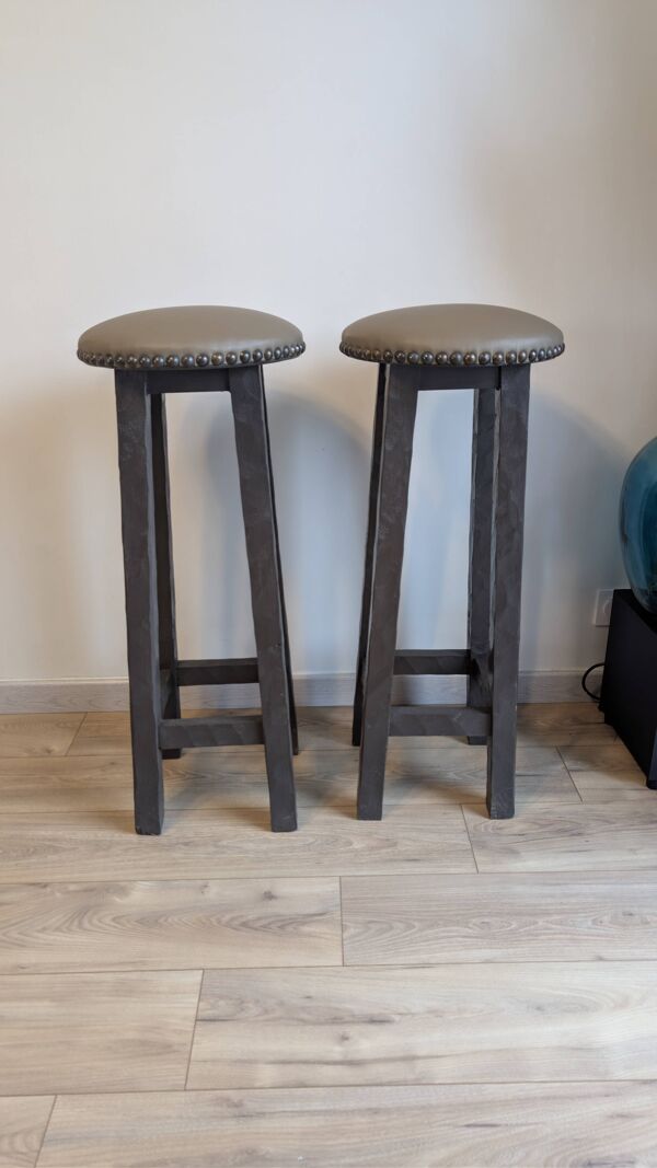 Lot de 6 tabourets de bar en bois — esprit bistrot & bois patiné