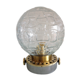 Structured glass globe lamp and metal-brass/ vintage 60s and 70s base