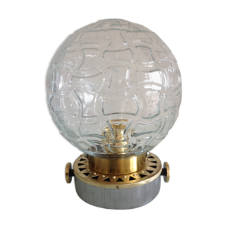 Structured glass globe lamp and metal-brass/ vintage 60s and 70s base
