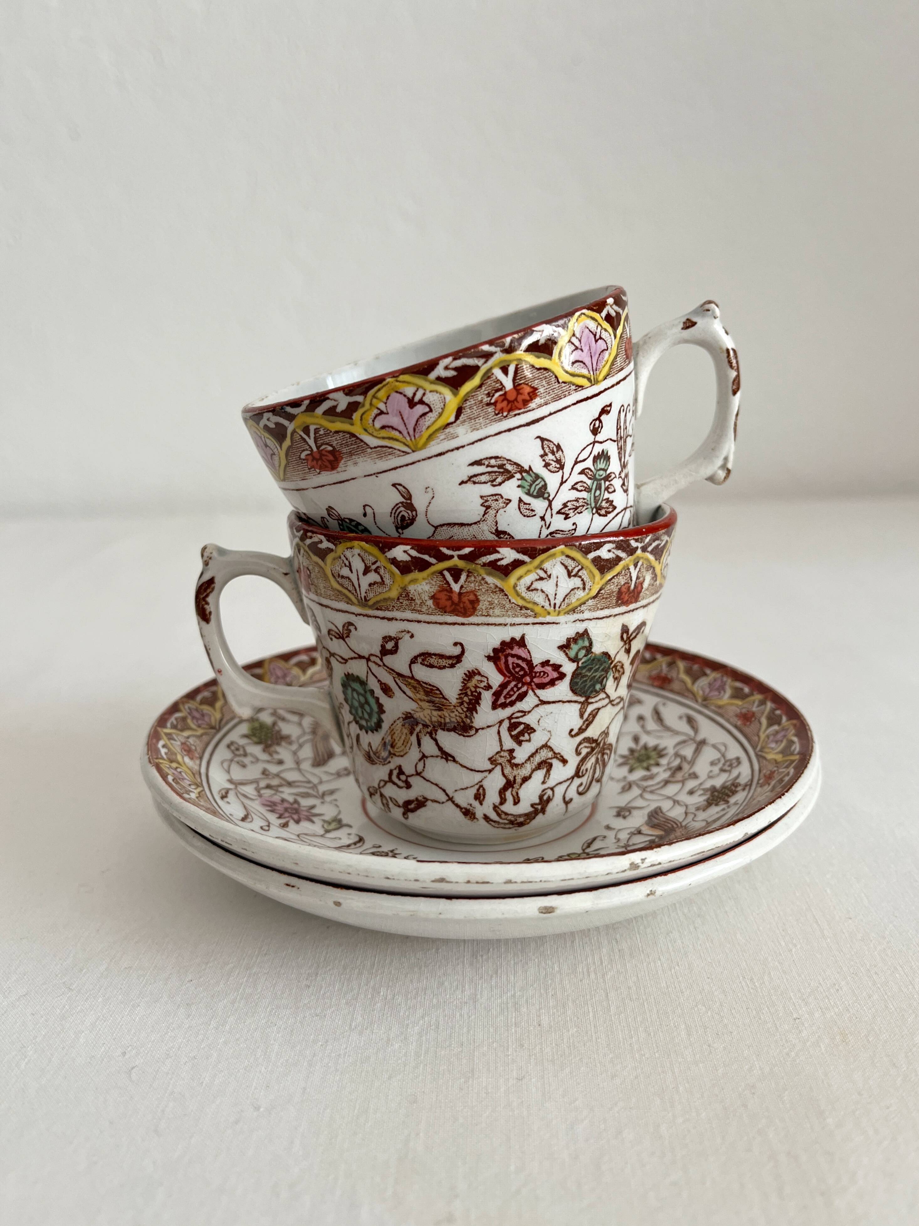 2 polychrome ironstone coffee cups Choisy le Roi