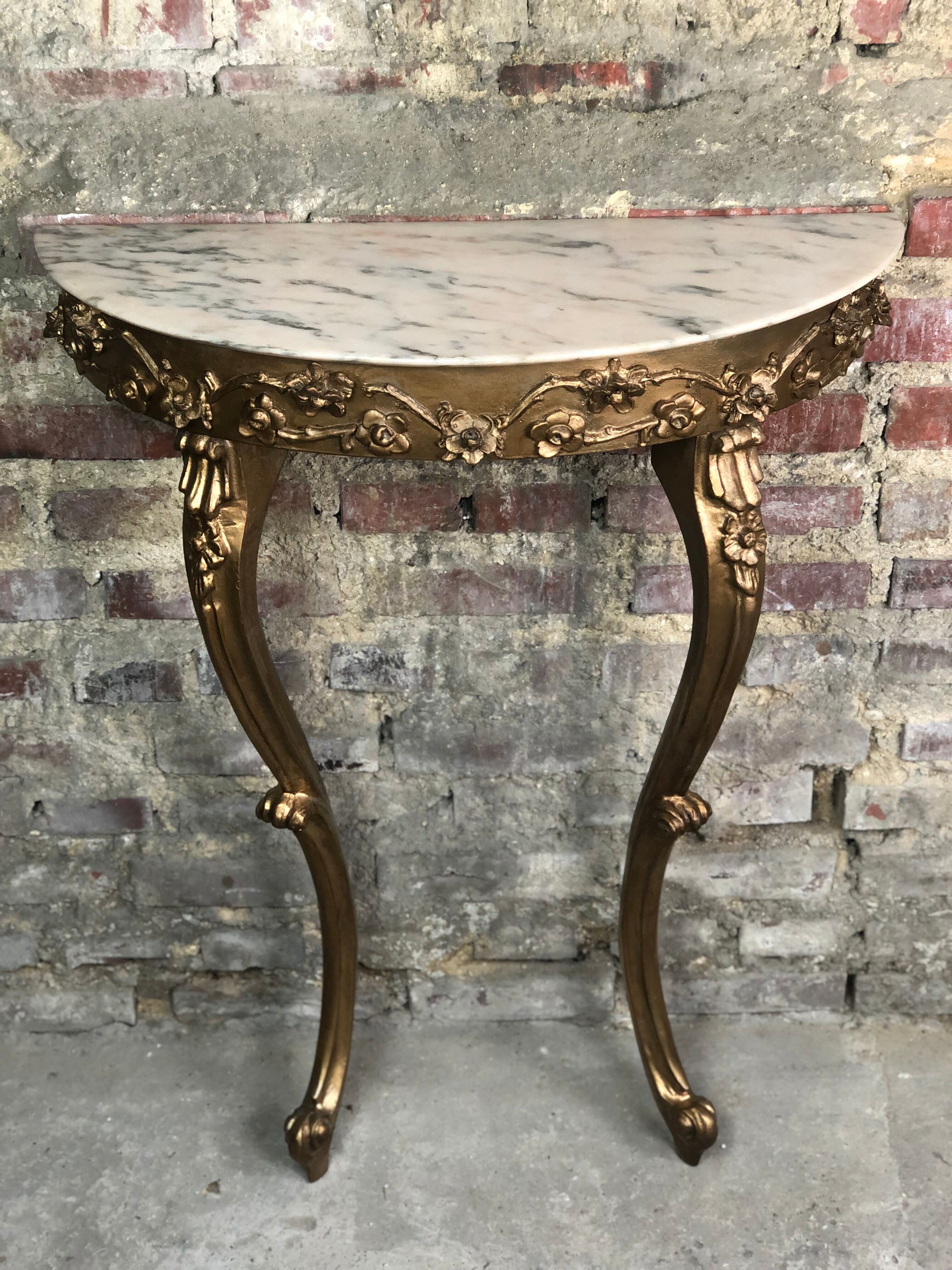 Louis XV style console in carved wood with marble top