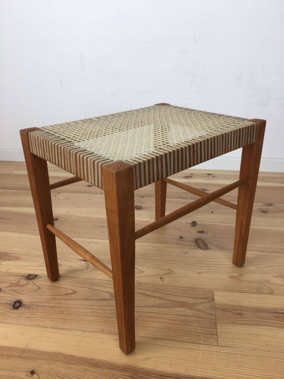 Scandinavian stool from the 1960s with caning and wood.