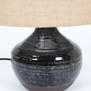 Rare, handcrafted Robert “Rob” Bentsen ceramic table lamp with a jute lampshade / Mid-century Danish modern design / 1960s / 1970s