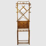 Art nouveau bamboo coat rack with beveled mirror. 5 coat hooks, umbrella stand.