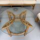 Complete living room with rattan sofa and white bouclette, brass finish, 80's design