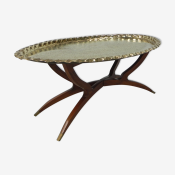 Table de plateau en laiton marocain, vers 1950