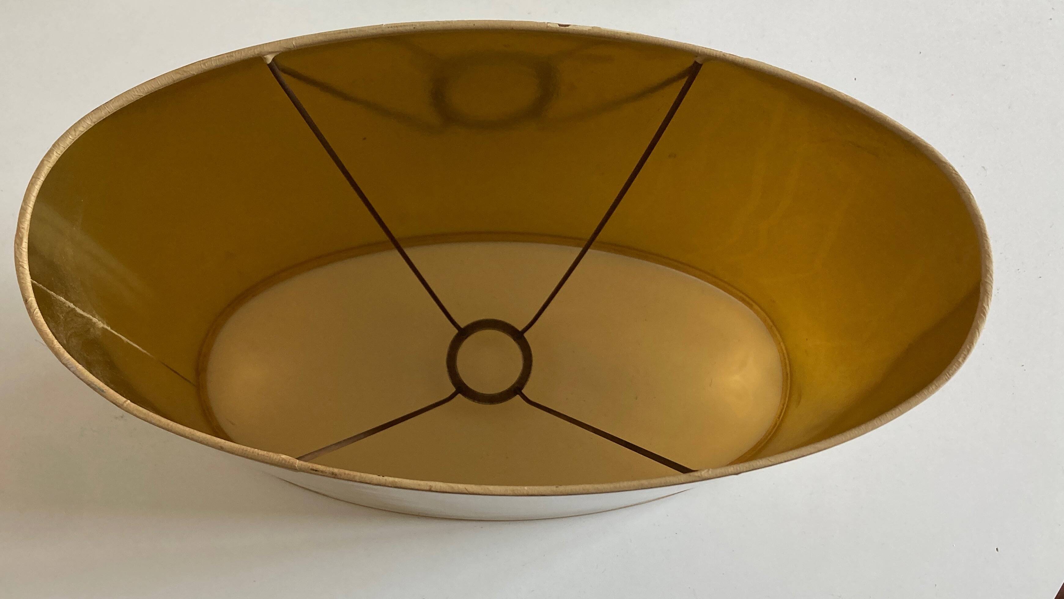 Oval lampshade hot water bottle lamp lacquered cardboard lined with gold 1970