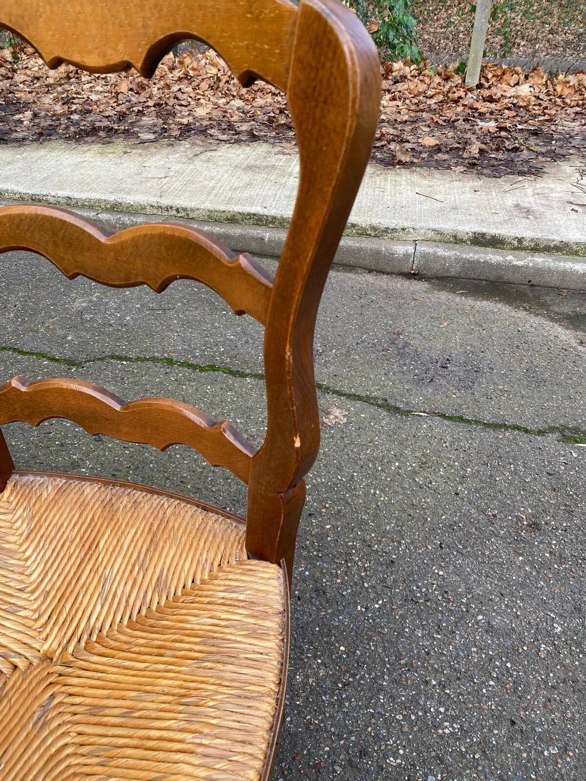 6 Louis XV chairs in solid oak, strawed and carved, 1950.