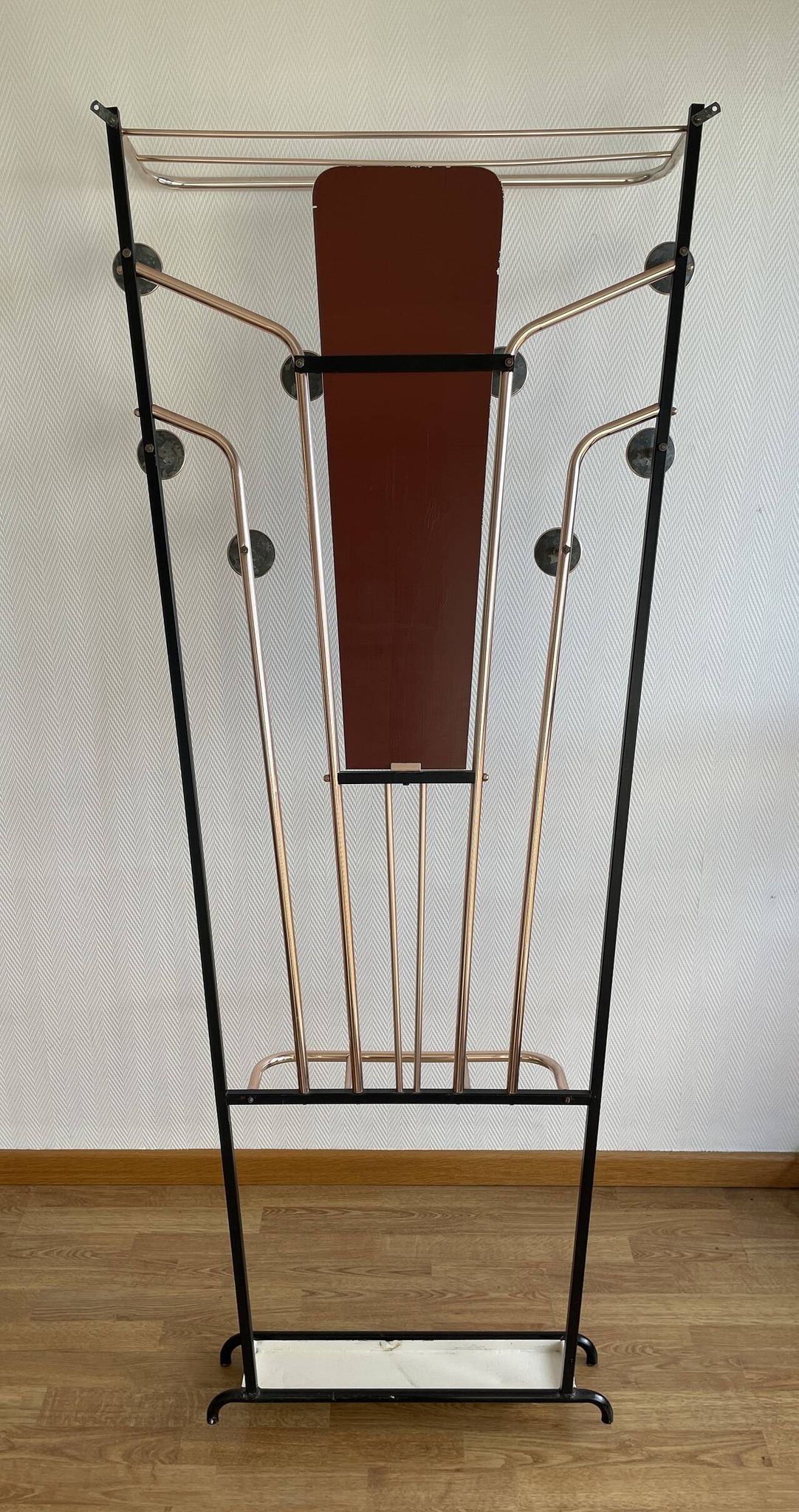 Wall-mounted coat rack with 8 hooks, vintage 50/60
