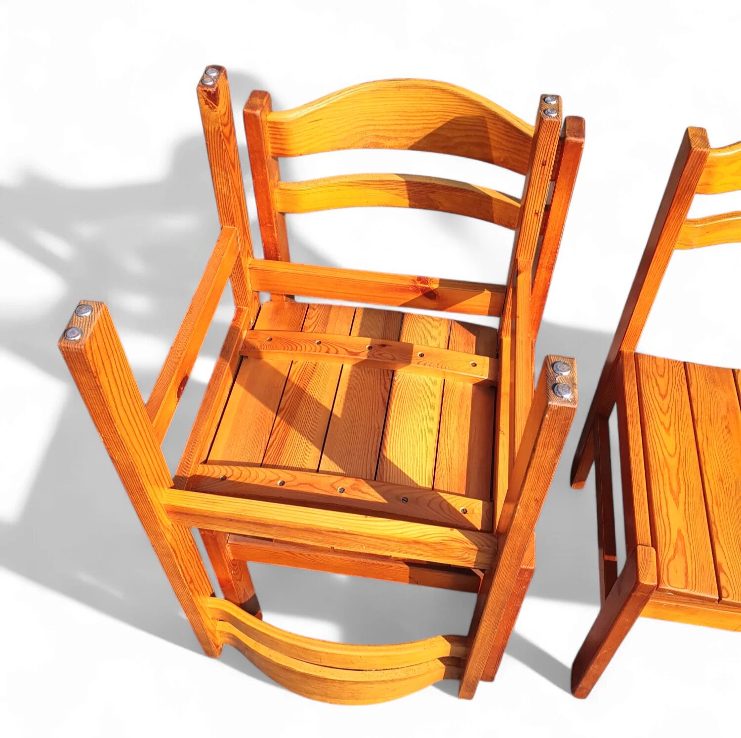 4 chaises de salle à manger en pin des années 1970