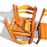 4 chaises de salle à manger en pin des années 1970