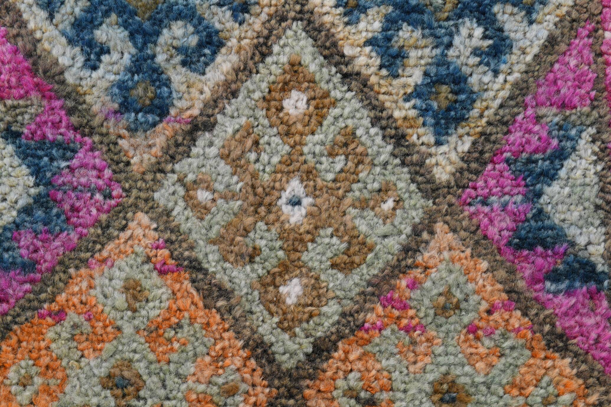 Blue Pink Geometric Oushak Runner Rug, 80x302Cm