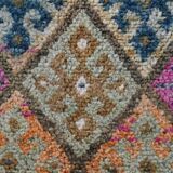 Blue Pink Geometric Oushak Runner Rug, 80x302Cm