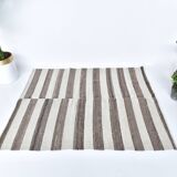 brown cream kilim carpet 120x140 cm, wool washabele rug , organic rug