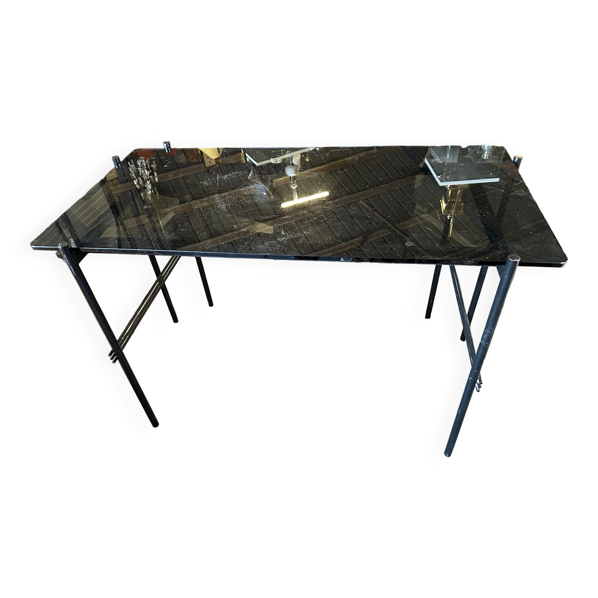 Metal and tinted glass desk