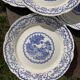 8 flat plates Digoin Sarreguemines blue and white vintage with countryside village décor