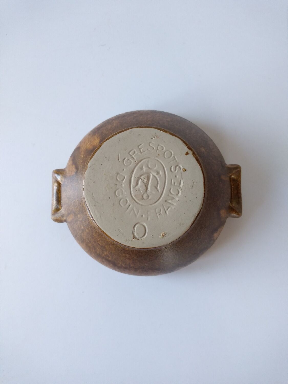 Brown Digoin stoneware bowl with handles