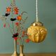 Vintage art deco globe pendant light in ochre opaline