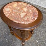 Oval Louis XVI gueridon carved in solid cherry wood with pink marble.