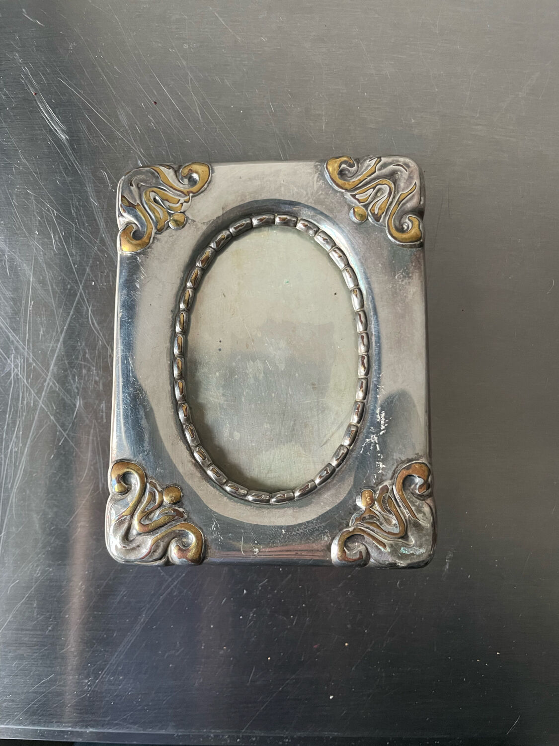 Art nouveau metal silver plated picture frame