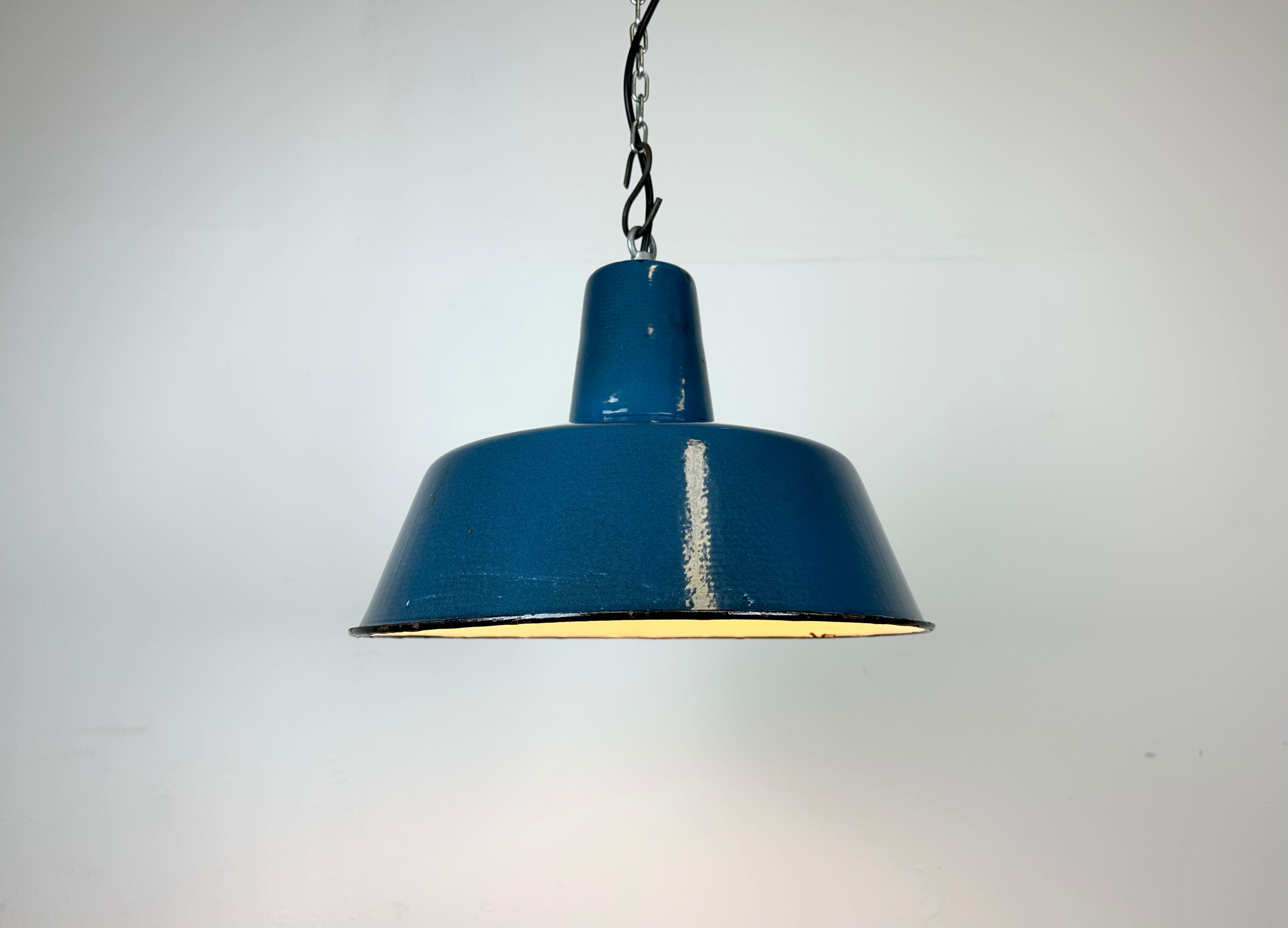 Industrial Blue Enamel Factory Pendant Lamp, 1960s