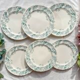 Set of 6 Antique Flat Plates Terre de Fer "Lilas" - Longchamp 19th Century -