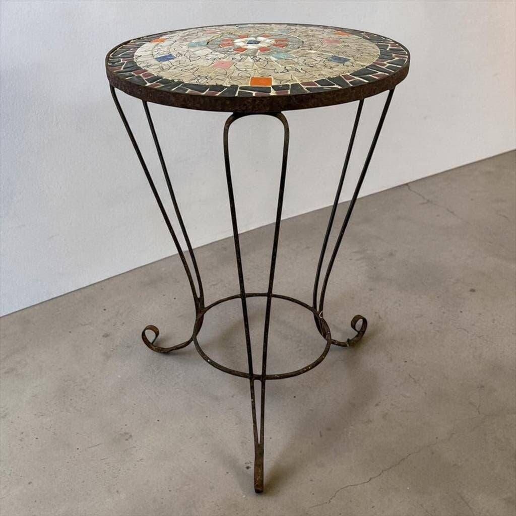 Vintage metal side table/plant table with mosaic.