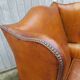 English fawn leather armchair with ears Chesterfield club